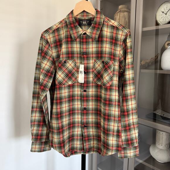 RRL Ralph Lauren Double Red Green RL Plaid Textured Work Shirt S NEW LS Flannel - Picture 1 of 6